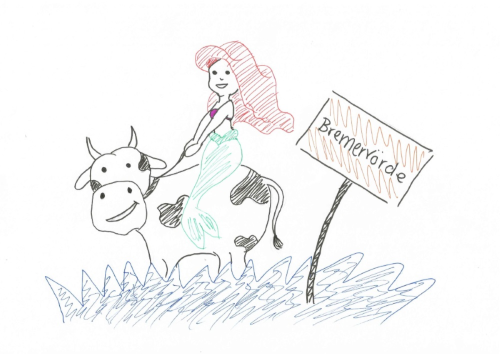 Meerjungfrau reitet auf einer Deichkuh nach einer Monsterebbe bis nach Bremervörde